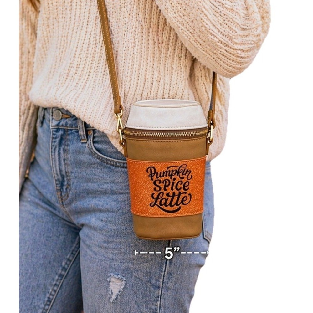 Mad Engine Pumpkin Spice Latte Crossbody Cup Purse Glitter NWOT TikTok